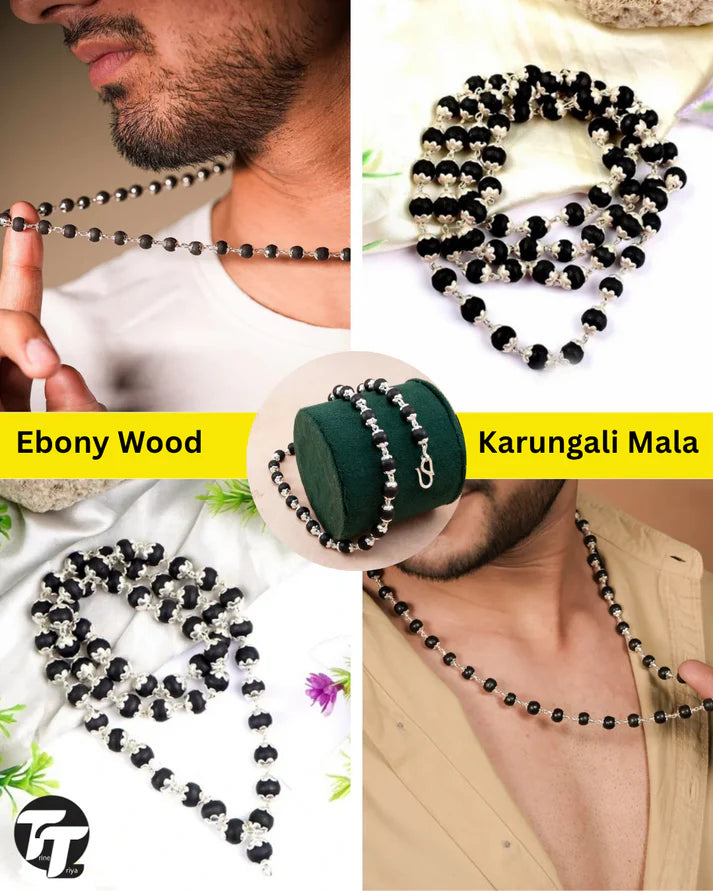 Karungali Malai Silver Cap Necklace