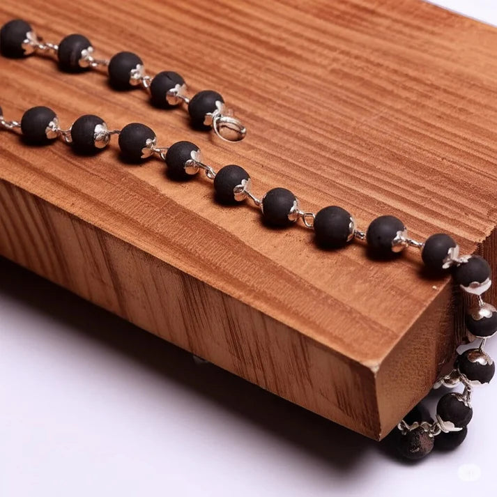 Karungali Malai Silver Cap Necklace