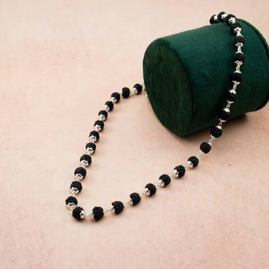 Karungali Malai Silver Cap Necklace