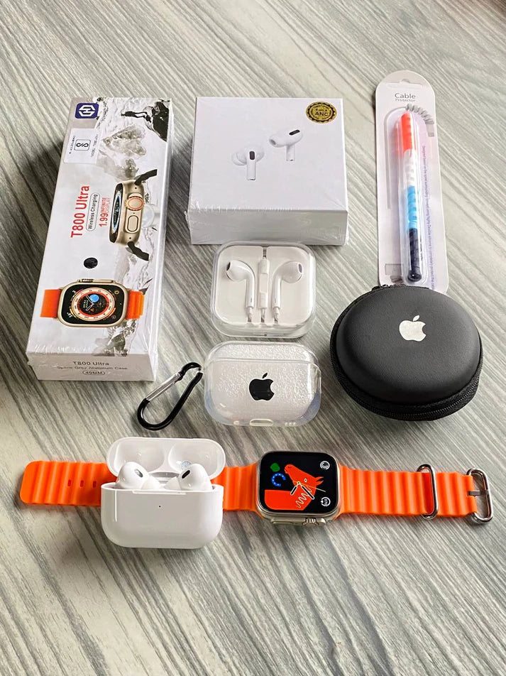Trending 6-in-1 Combo(smart watch, Airpods pro, Earbuds cover, earphone cover, earphone, cable protector)