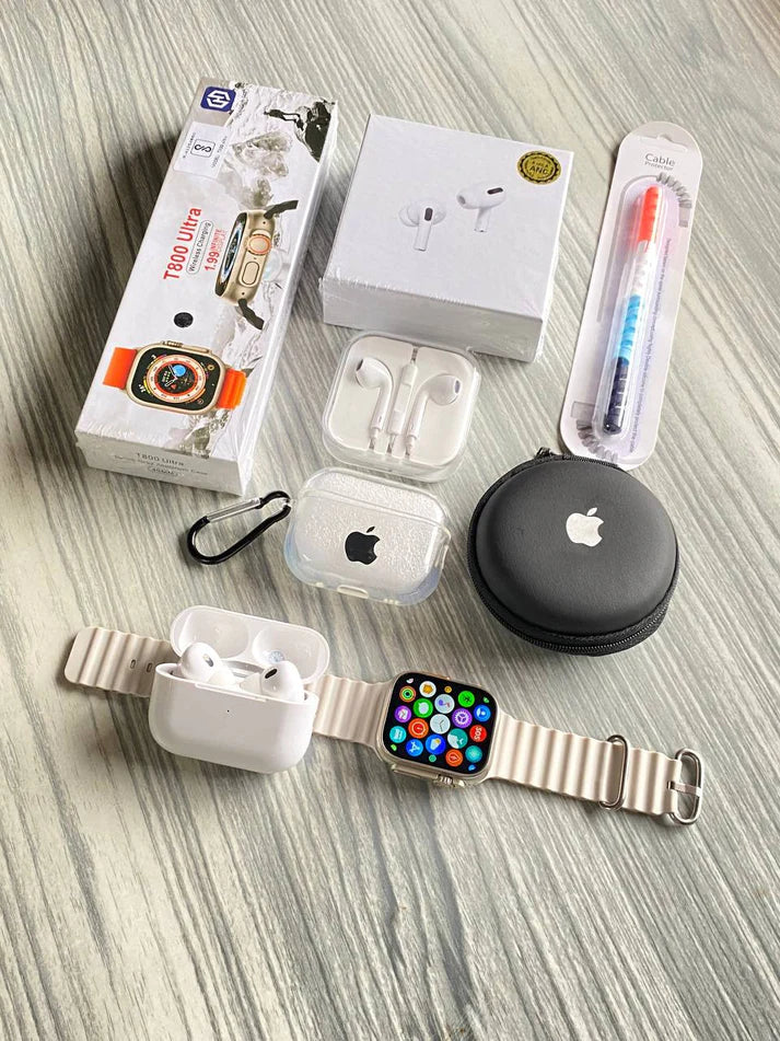 Trending 6-in-1 Combo(smart watch, Airpods pro, Earbuds cover, earphone cover, earphone, cable protector)