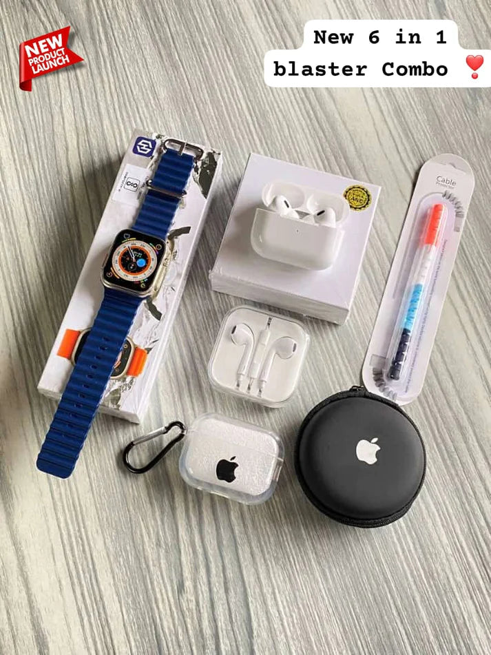 Trending 6-in-1 Combo(smart watch, Airpods pro, Earbuds cover, earphone cover, earphone, cable protector)